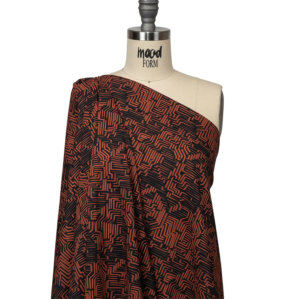 Cotton Voile - Black and Orange Geometric Lines - Ci-Trust the Process Print - Mood Exclusive Citrus Collection - Drape