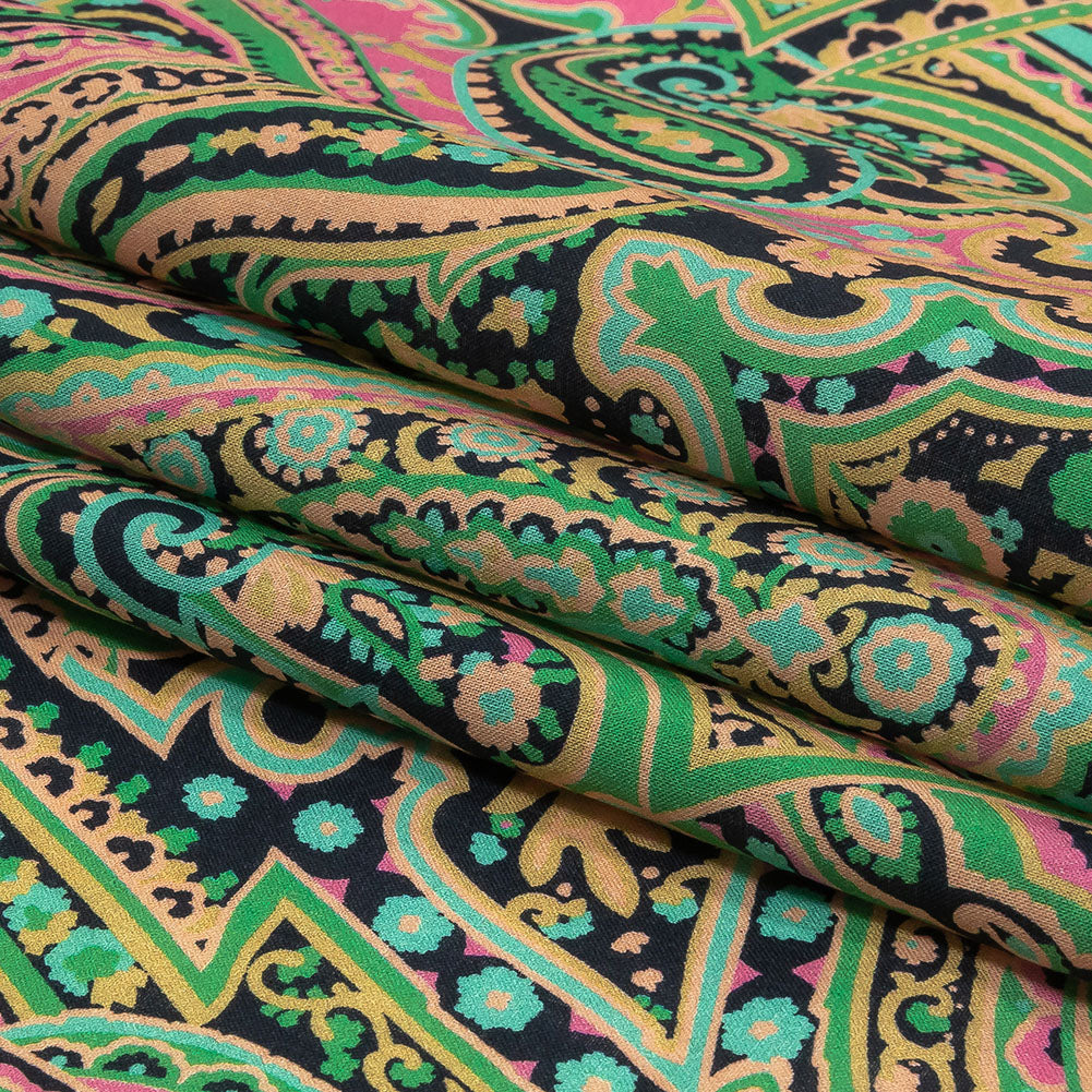 Cotton Voile - Black and Green Paisley - Hippy Shake Print - Mood Exclusive Citrus Collection - Folded