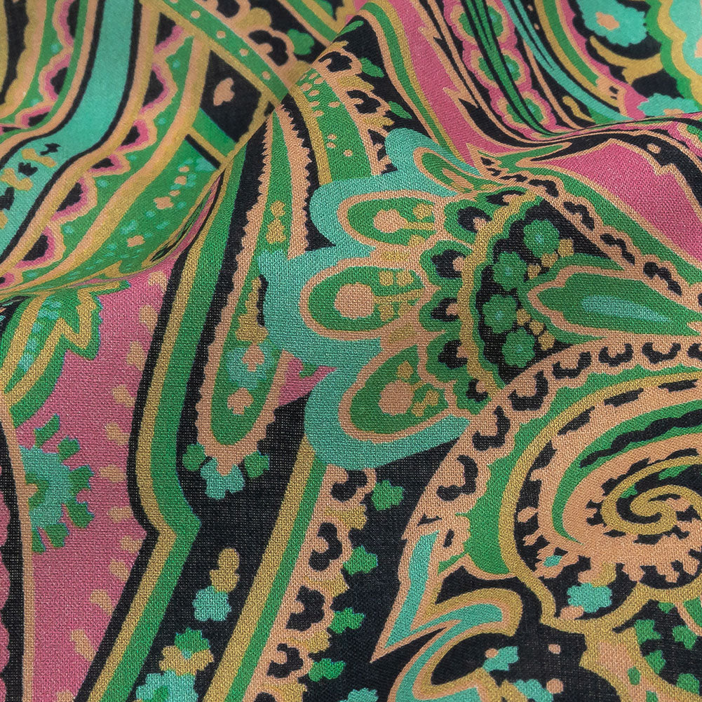 Cotton Voile - Black and Green Paisley - Hippy Shake Print - Mood Exclusive Citrus Collection - Detail