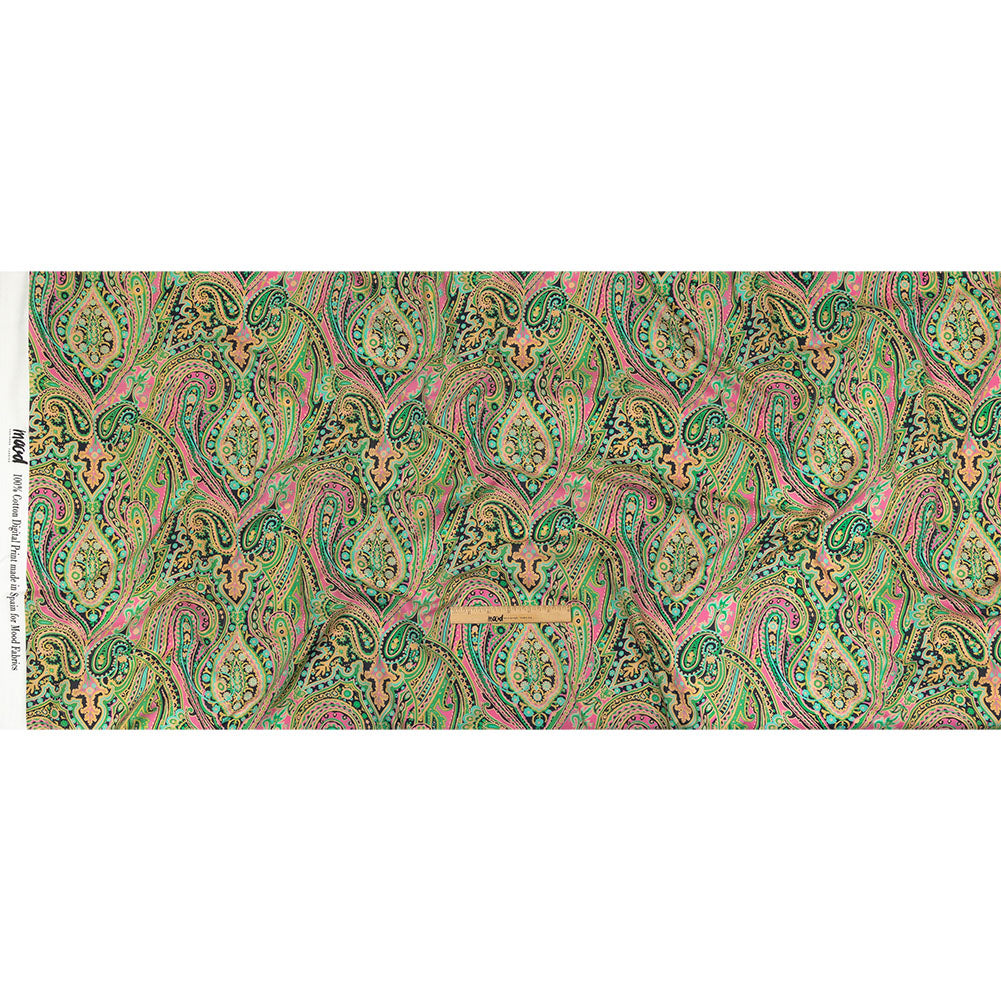 Cotton Voile - Black and Green Paisley - Hippy Shake Print - Mood Exclusive Citrus Collection - Full