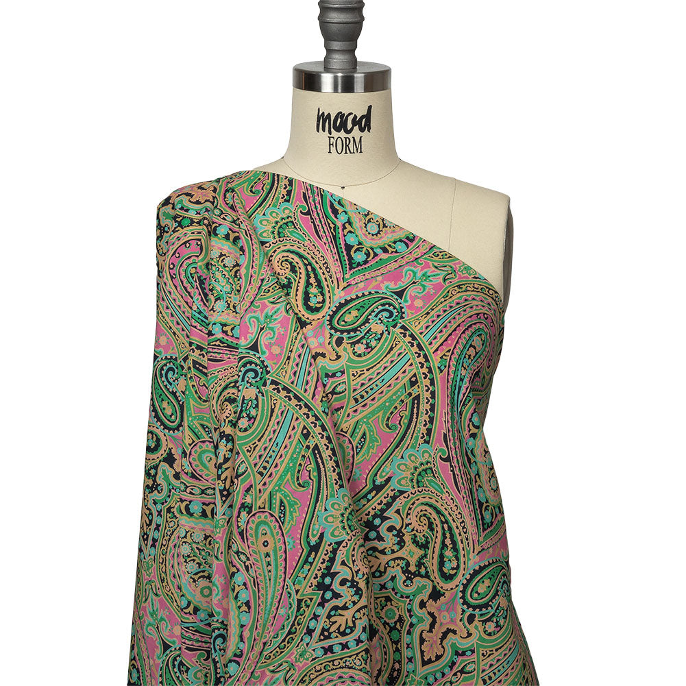 Cotton Voile - Black and Green Paisley - Hippy Shake Print - Mood Exclusive Citrus Collection - Drape