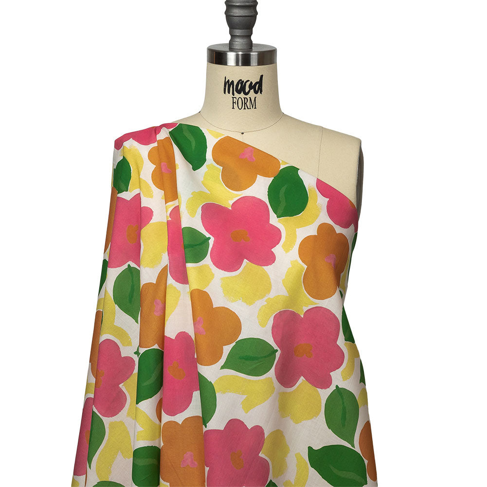 Cotton Voile - Pink and Orange Simplistic Floral - Chalk Party Print - Mood Exclusive Citrus Collection - Drape