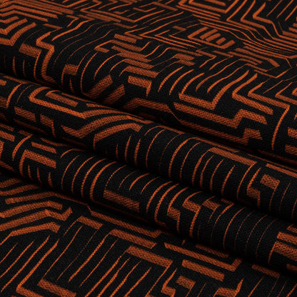Linen and Rayon Woven - Black and Orange Geometric Lines - Ci-Trust the Process Print - Mood Exclusive Citrus Collection