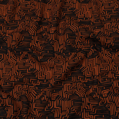 Linen and Rayon Woven - Black and Orange Geometric Lines - Ci-Trust the Process Print - Mood Exclusive Citrus Collection
