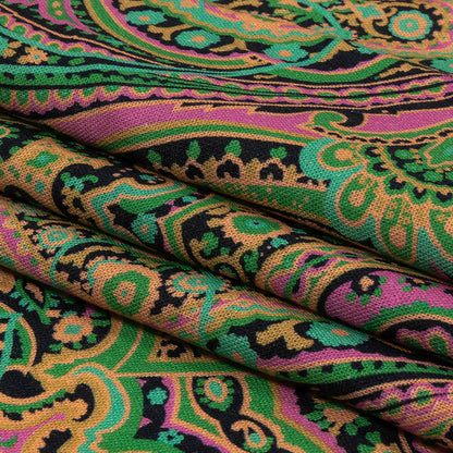 Linen and Rayon Woven - Black and Green Paisley - Hippy Shake Print - Mood Exclusive Citrus Collection