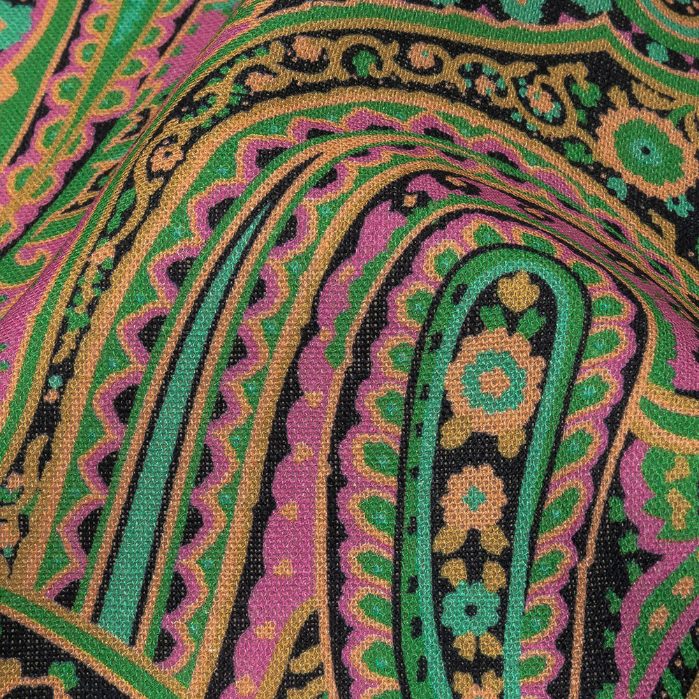 Linen and Rayon Woven - Black and Green Paisley - Hippy Shake Print - Mood Exclusive Citrus Collection - Detail