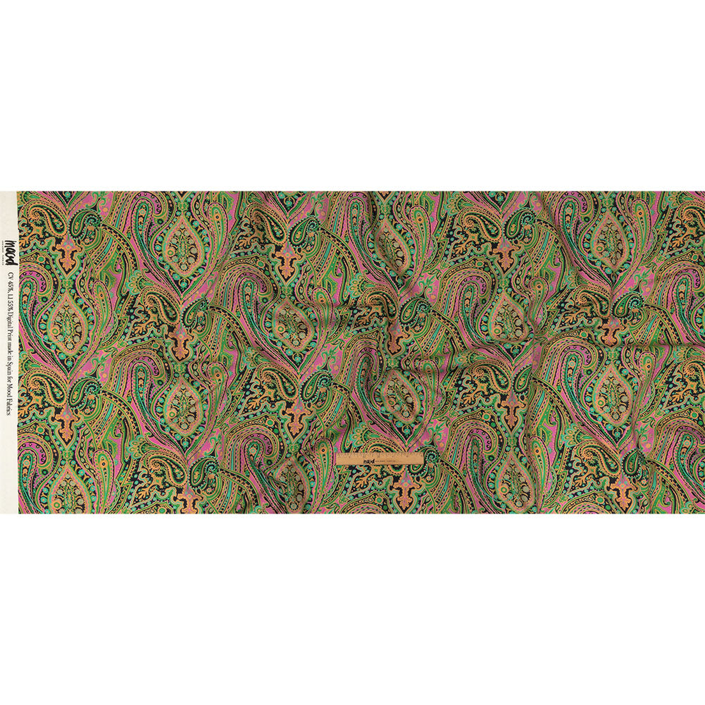 Linen and Rayon Woven - Black and Green Paisley - Hippy Shake Print - Mood Exclusive Citrus Collection - Full