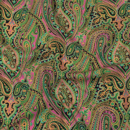Linen and Rayon Woven - Black and Green Paisley - Hippy Shake Print - Mood Exclusive Citrus Collection