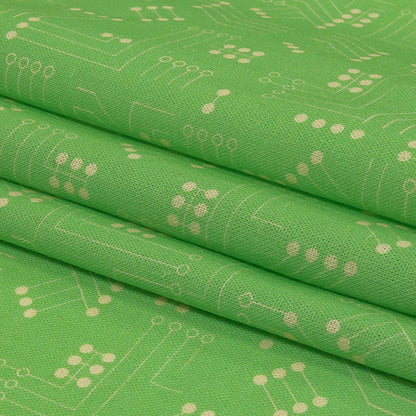 Linen and Rayon Woven - Green Circuit Board Dots - Circuit Breaker Print - Mood Exclusive Citrus Collection