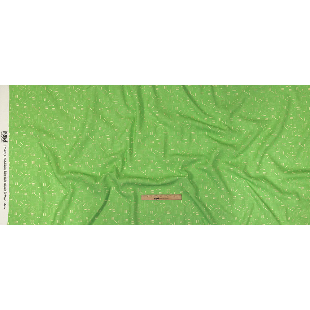 Linen and Rayon Woven - Green Circuit Board Dots - Circuit Breaker Print - Mood Exclusive Citrus Collection - Full