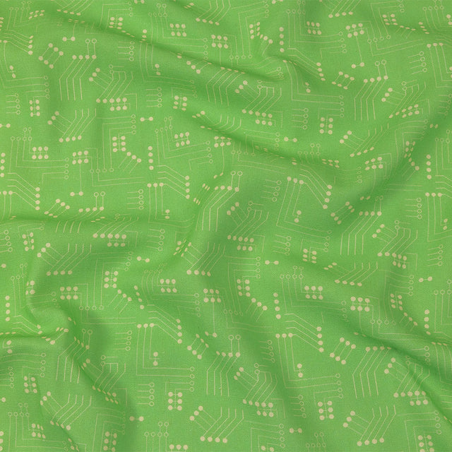 Linen and Rayon Woven - Green Circuit Board Dots - Circuit Breaker Print - Mood Exclusive Citrus Collection