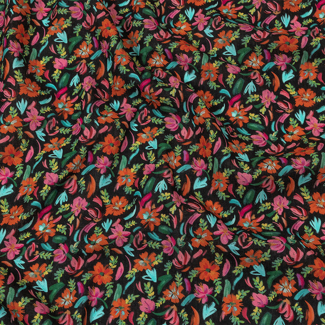 Linen and Rayon Woven - Pink, Blue and Black Floral - Confetti Fete Print - Mood Exclusive Citrus Collection