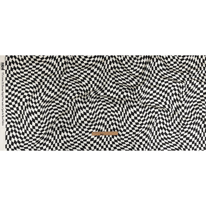 Stretch Cotton Sateen - Black and White Warped Checks - Down the Rabbit Hole Print - Mood Exclusive Indigo Collection