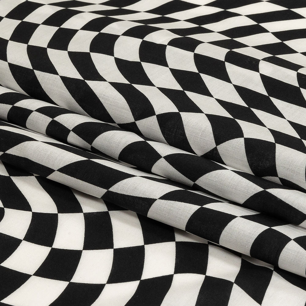 Cotton Voile - Black and White Warped Checks - Down the Rabbit Hole Print - Mood Exclusive Indigo Collection - Folded