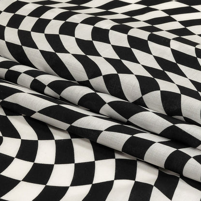 Cotton Voile - Black and White Warped Checks - Down the Rabbit Hole Print - Mood Exclusive Indigo Collection