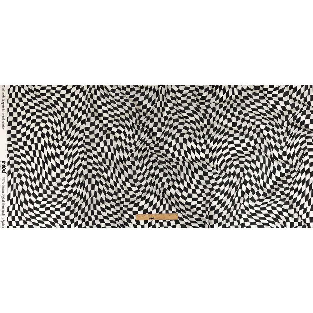 Cotton Voile - Black and White Warped Checks - Down the Rabbit Hole Print - Mood Exclusive Indigo Collection - Full