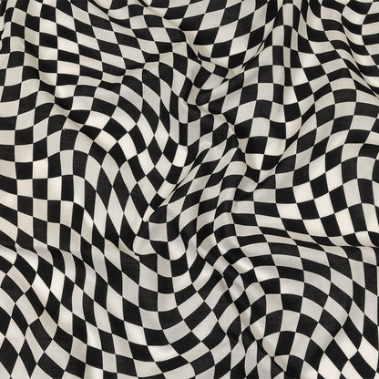 Cotton Voile - Black and White Warped Checks - Down the Rabbit Hole Print - Mood Exclusive Indigo Collection