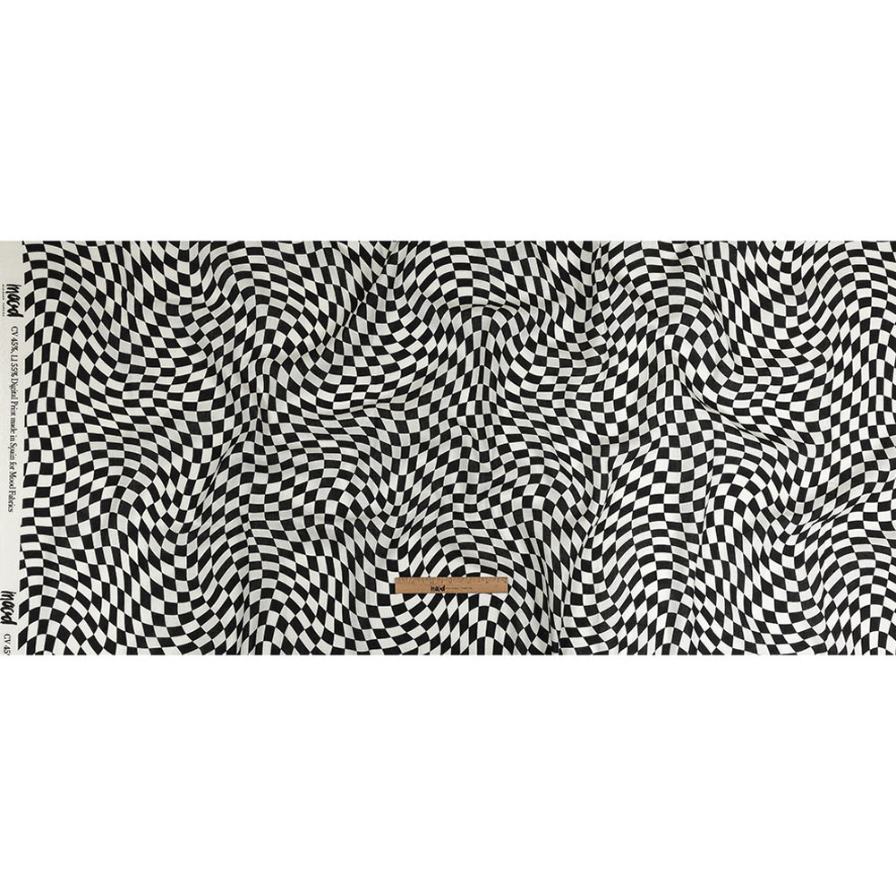 Linen and Rayon Woven - Black and White Warped Checks - Down the Rabbit Hole Print - Mood Exclusive Indigo Collection - Full