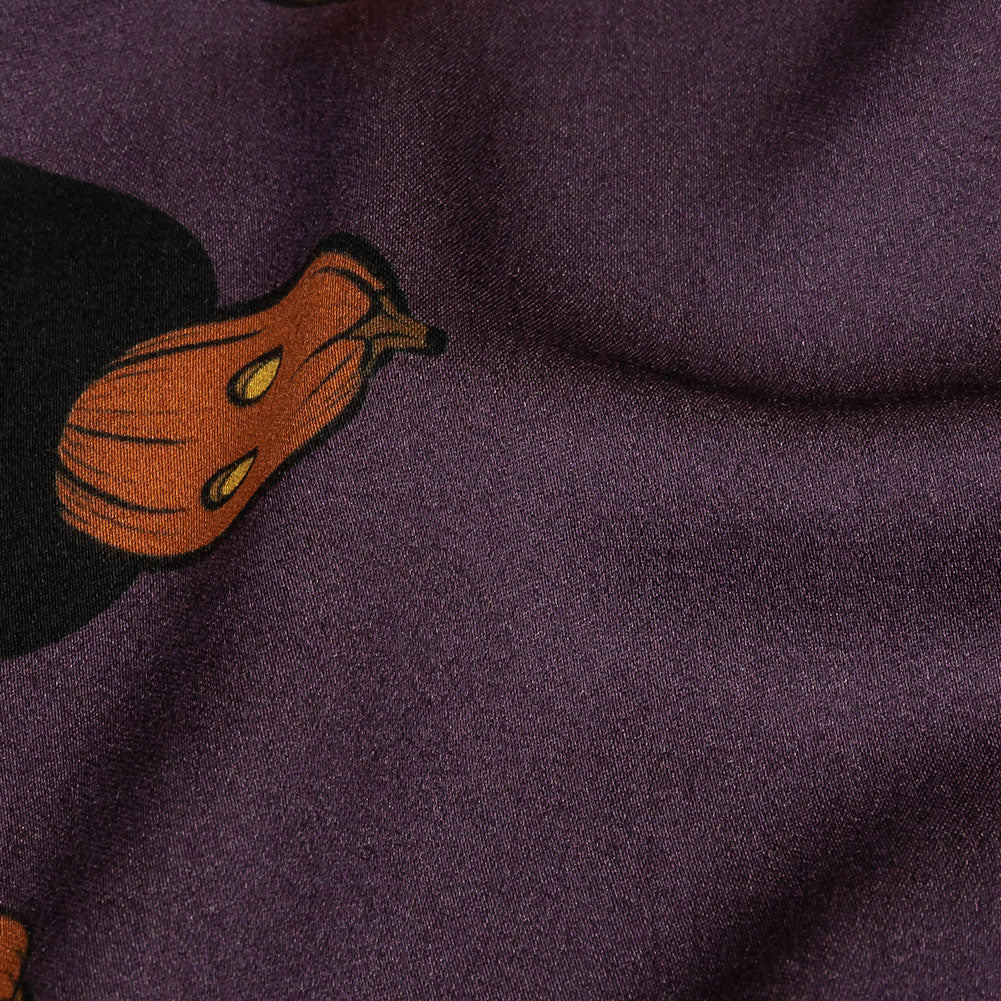 Rayon Challis - Purple Pumpkin People Border - Pumpkin Parade Print - Mood Exclusive Jack-O-Lantern Collection - Detail