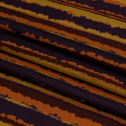 Rayon Challis - Purple, Orange and Yellow Stripes - Foliate Pathways Print - Mood Exclusive Jack-O-Lantern Collection