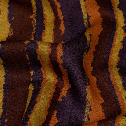 Rayon Challis - Purple, Orange and Yellow Stripes - Foliate Pathways Print - Mood Exclusive Jack-O-Lantern Collection