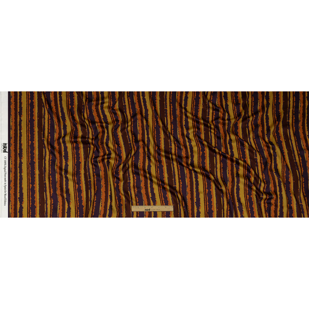 Rayon Challis - Purple, Orange and Yellow Stripes - Foliate Pathways Print - Mood Exclusive Jack-O-Lantern Collection - Full