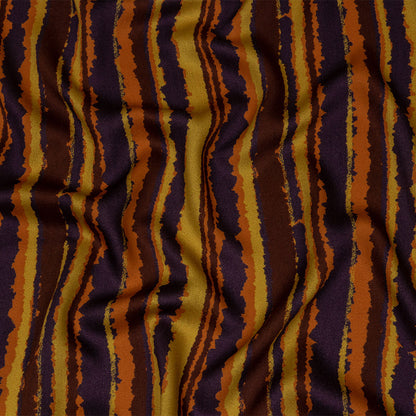 Rayon Challis - Purple, Orange and Yellow Stripes - Foliate Pathways Print - Mood Exclusive Jack-O-Lantern Collection