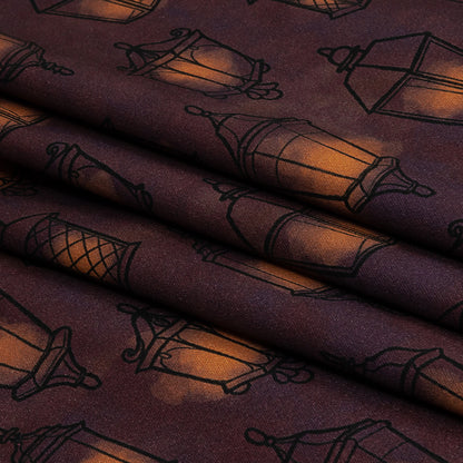 Stretch Cotton Sateen - Purple Lanterns - By Lantern Light Print - Mood Exclusive Jack-O-Lantern Collection