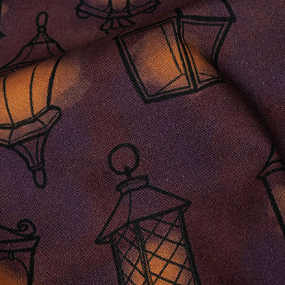 Stretch Cotton Sateen - Purple Lanterns - By Lantern Light Print - Mood Exclusive Jack-O-Lantern Collection