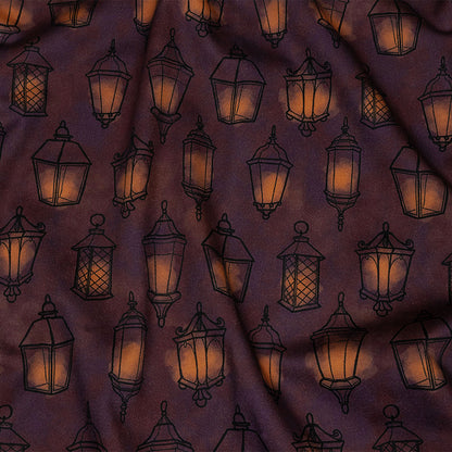Stretch Cotton Sateen - Purple Lanterns - By Lantern Light Print - Mood Exclusive Jack-O-Lantern Collection