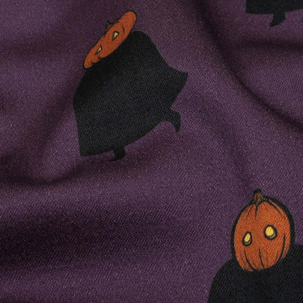 Stretch Cotton Sateen - Purple Pumpkin People - Pumpkin Patch Print - Mood Exclusive Jack-O-Lantern Collection - Detail