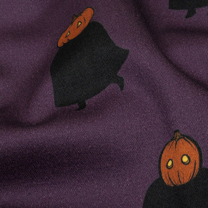Stretch Cotton Sateen - Purple Pumpkin People - Pumpkin Patch Print - Mood Exclusive Jack-O-Lantern Collection