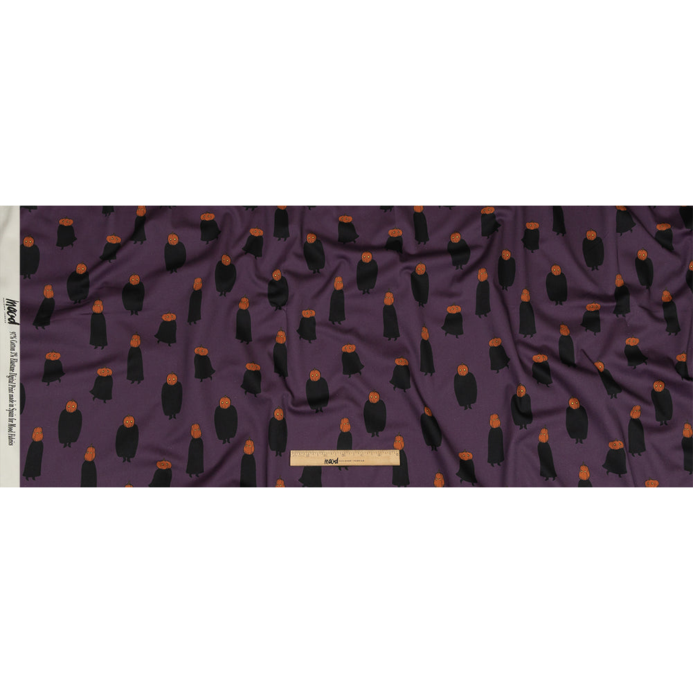 Stretch Cotton Sateen - Purple Pumpkin People - Pumpkin Patch Print - Mood Exclusive Jack-O-Lantern Collection - Full