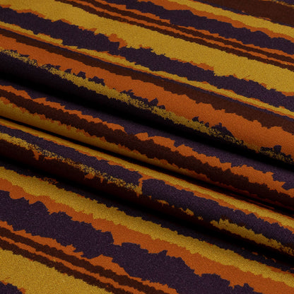 Stretch Cotton Sateen - Purple, Orange and Yellow Stripes - Foliate Pathways Print - Mood Exclusive Jack-O-Lantern Collection
