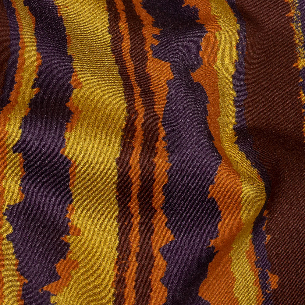 Stretch Cotton Sateen - Purple, Orange and Yellow Stripes - Foliate Pathways Print - Mood Exclusive Jack-O-Lantern Collection - Detail