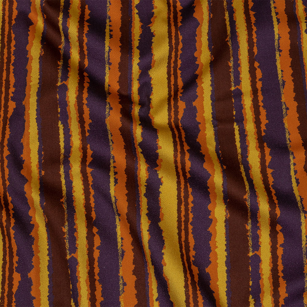 Stretch Cotton Sateen - Purple, Orange and Yellow Stripes - Foliate Pathways Print - Mood Exclusive Jack-O-Lantern Collection