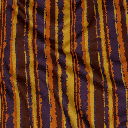 Stretch Cotton Sateen - Purple, Orange and Yellow Stripes - Foliate Pathways Print - Mood Exclusive Jack-O-Lantern Collection