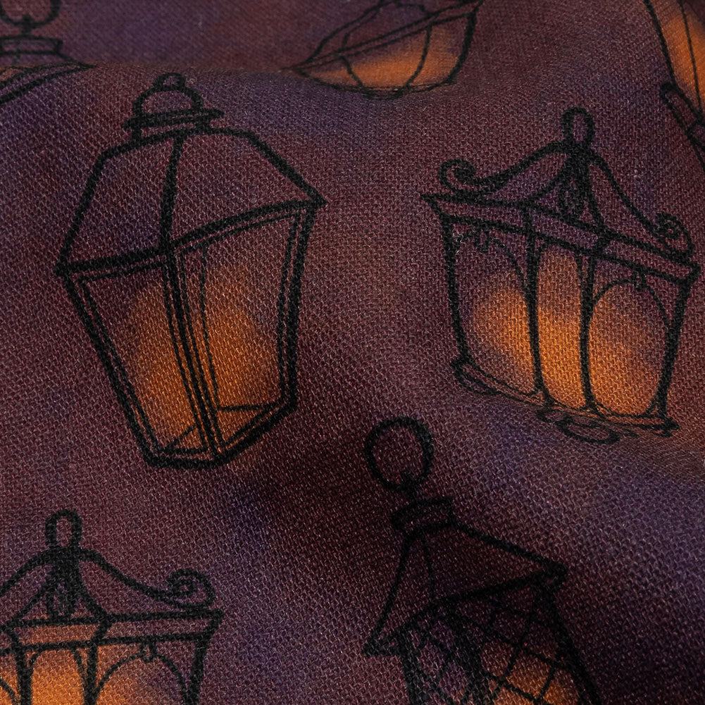 Linen and Rayon Woven - Purple Lanterns - By Lantern Light Print - Mood Exclusive Jack-O-Lantern Collection - Detail