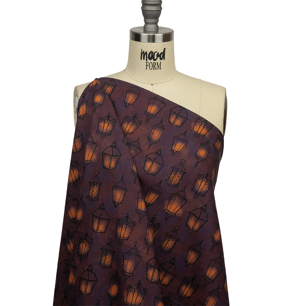 Linen and Rayon Woven - Purple Lanterns - By Lantern Light Print - Mood Exclusive Jack-O-Lantern Collection - Drape