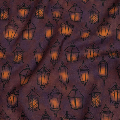 Linen and Rayon Woven - Purple Lanterns - By Lantern Light Print - Mood Exclusive Jack-O-Lantern Collection