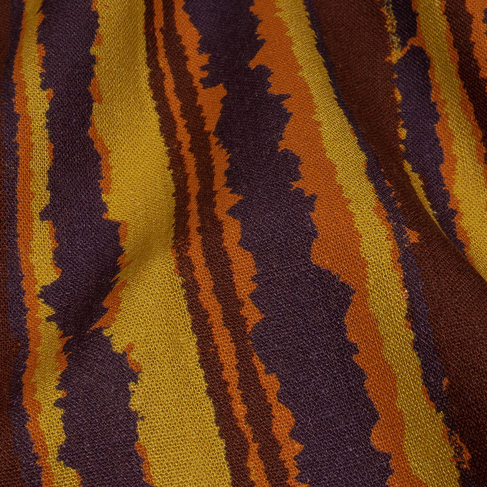Linen and Rayon Woven - Purple, Orange and Yellow Stripes - Foliate Pathways Print - Mood Exclusive Jack-O-Lantern Collection - Detail