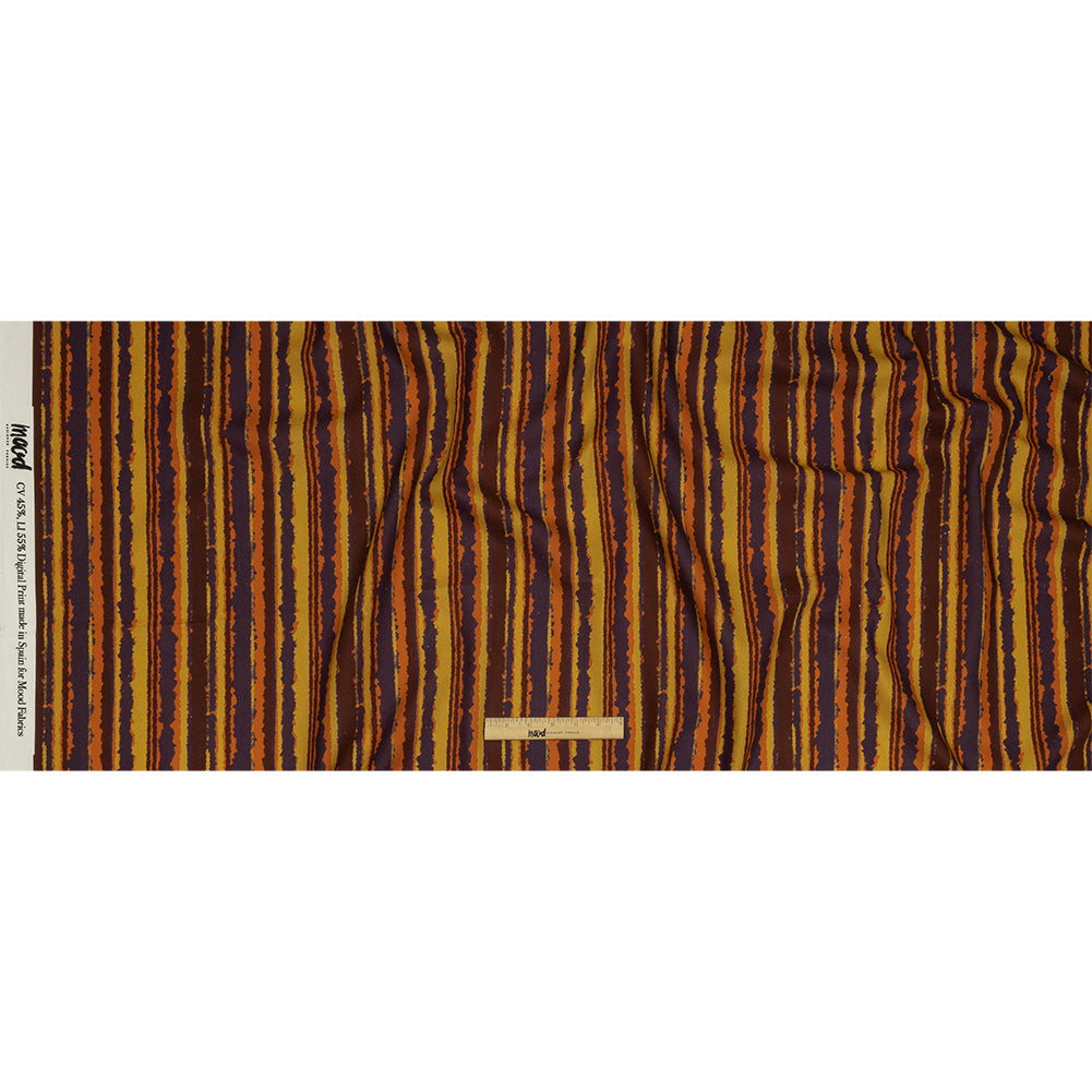Linen and Rayon Woven - Purple, Orange and Yellow Stripes - Foliate Pathways Print - Mood Exclusive Jack-O-Lantern Collection - Full