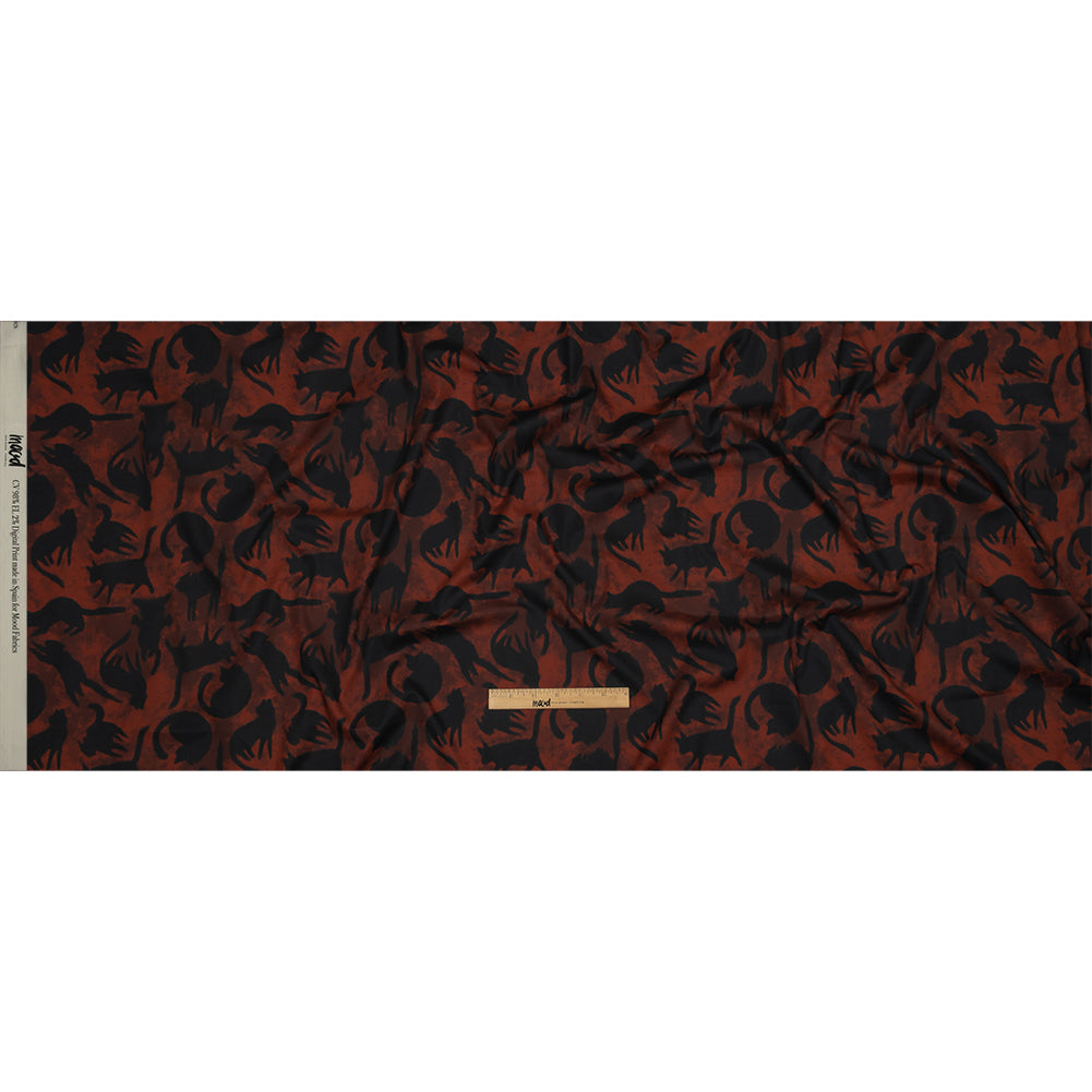 Stretch Cotton Poplin - Red and Black Cats - Black Cat Print - Mood Exclusive Nevermore Collection - Full