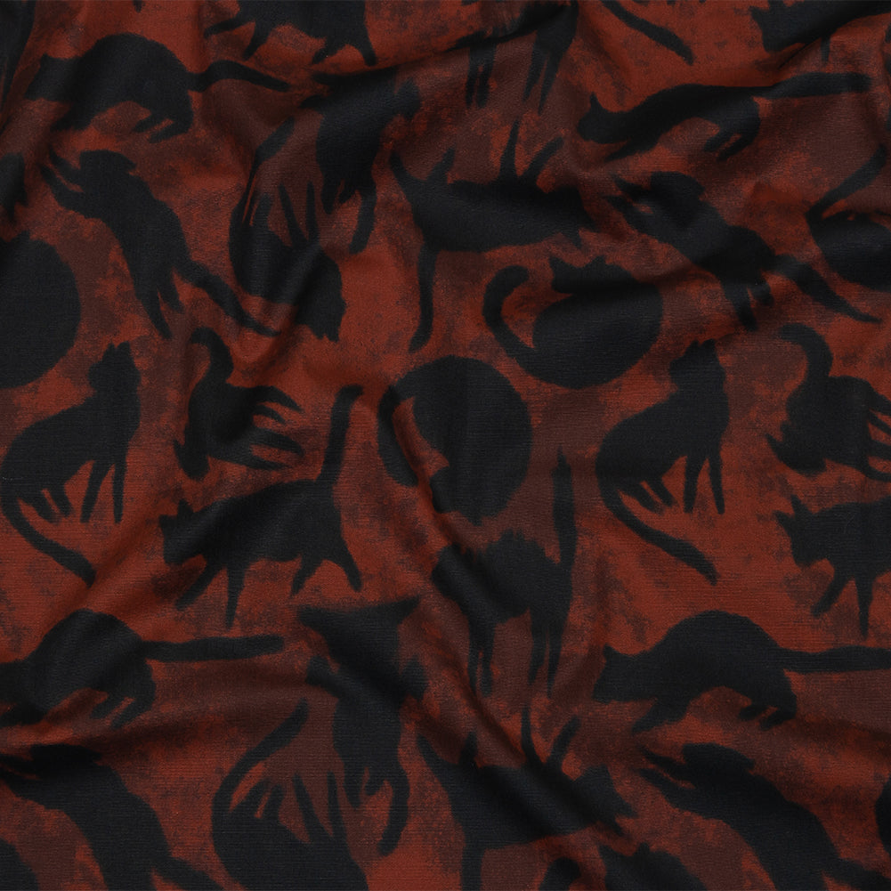 Stretch Cotton Poplin - Red and Black Cats - Black Cat Print - Mood Exclusive Nevermore Collection