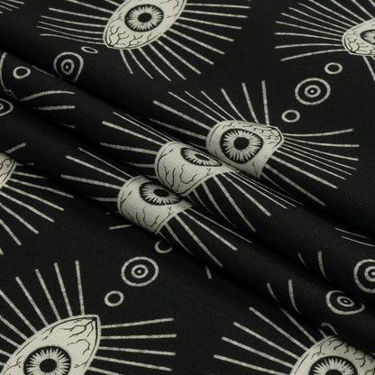 Stretch Cotton Poplin - Black and WhiteLines of Eyes - Tell Tale Print - Mood Exclusive Nevermore Collection