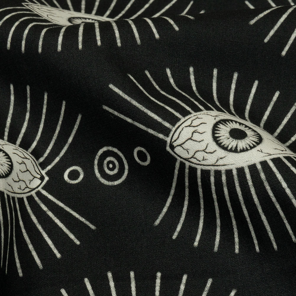 Stretch Cotton Poplin - Black and WhiteLines of Eyes - Tell Tale Print - Mood Exclusive Nevermore Collection - Detail
