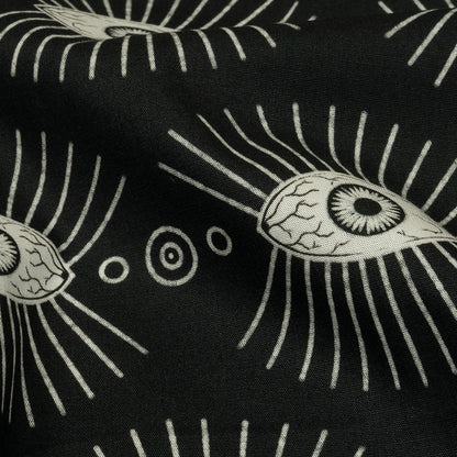 Stretch Cotton Poplin - Black and WhiteLines of Eyes - Tell Tale Print - Mood Exclusive Nevermore Collection