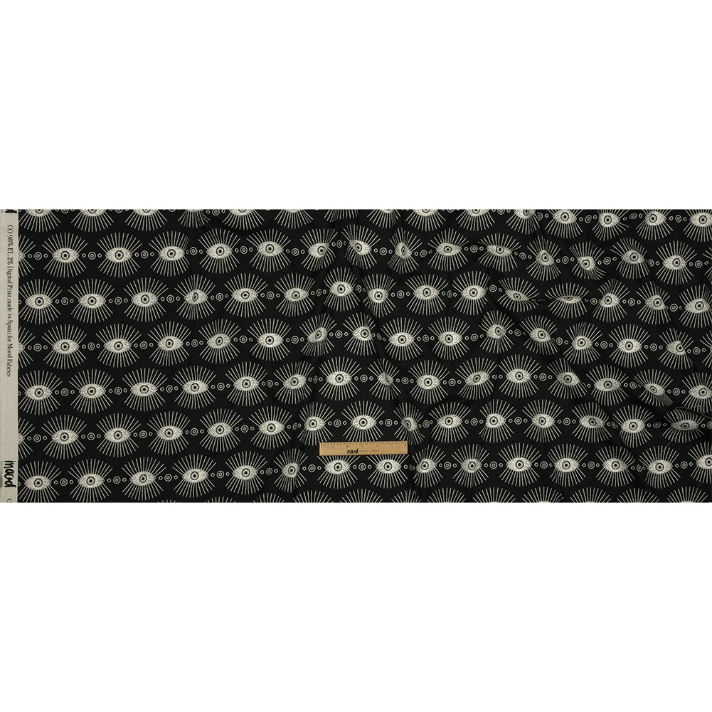 Stretch Cotton Poplin - Black and WhiteLines of Eyes - Tell Tale Print - Mood Exclusive Nevermore Collection - Full