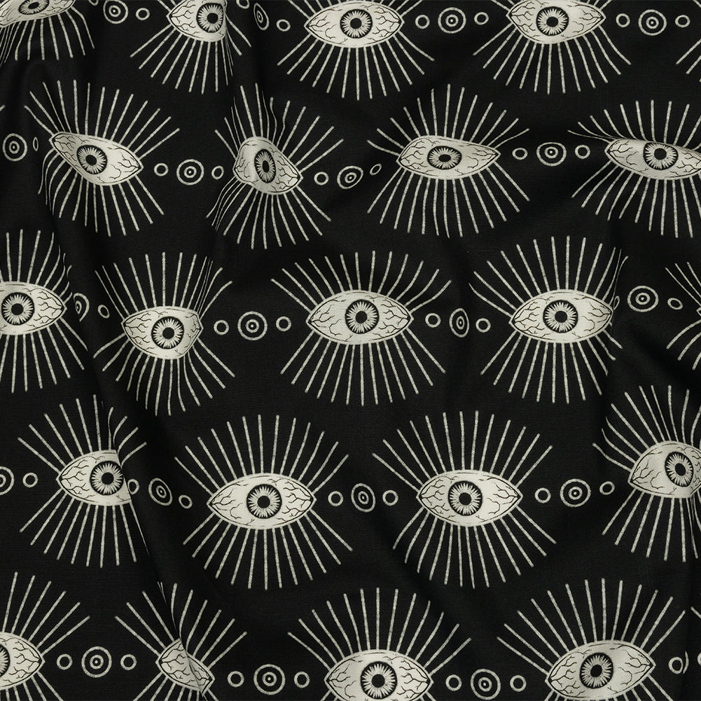 Stretch Cotton Poplin - Black and WhiteLines of Eyes - Tell Tale Print - Mood Exclusive Nevermore Collection