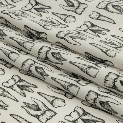 Stretch Cotton Poplin - White and Black Teeth - Berenice Print - Mood Exclusive Nevermore Collection